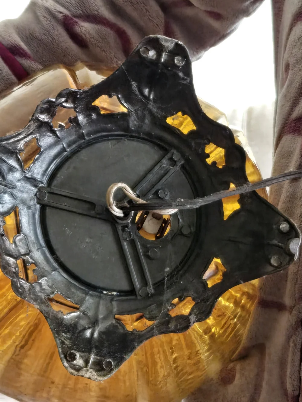 Amber Glass Table Lamp with Ornate Metal Base - Brand Unspecified